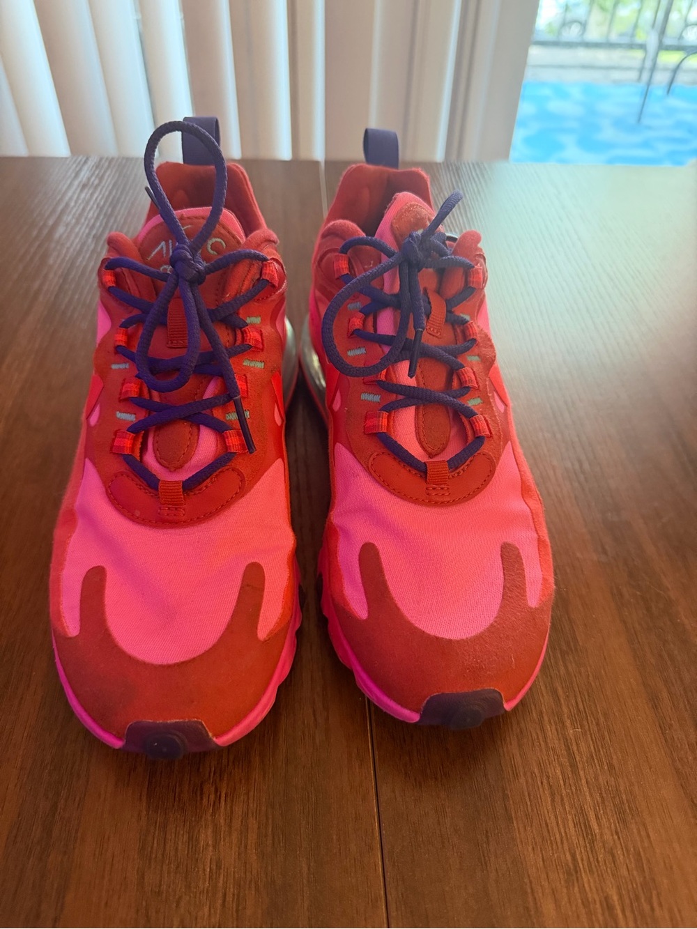 Nike Women's Pink and Red Sneakers with Purple Laces